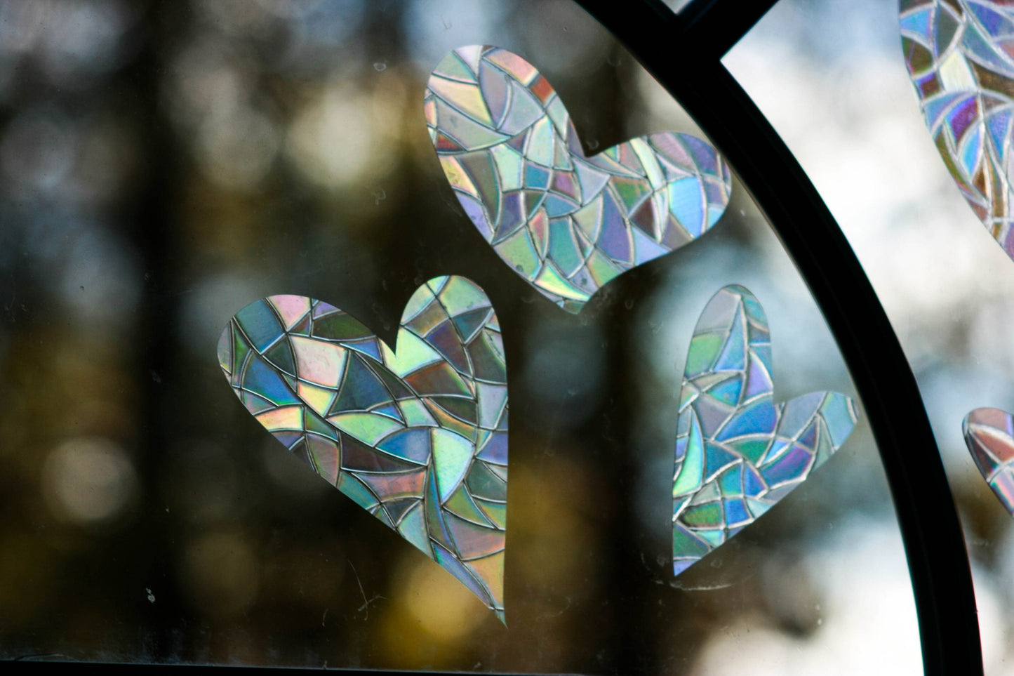 Valentine's Day Hearts Window Clings. Suncatcher Rainbow Window Film Stickers