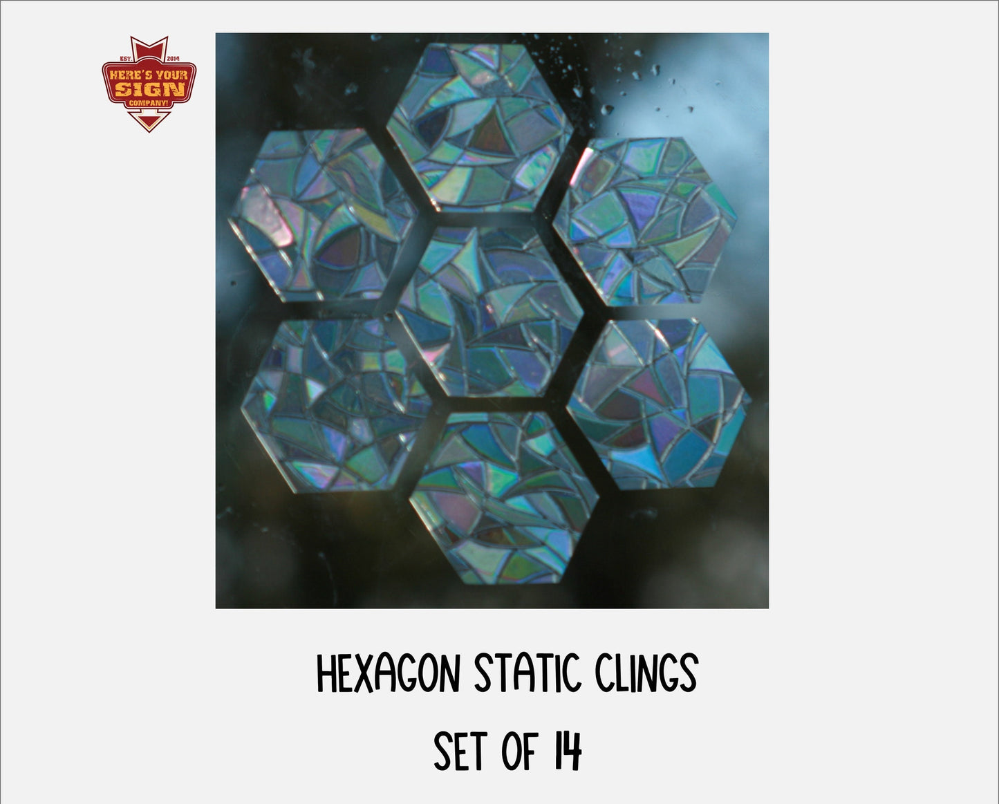 Hexagon 2.5" wide Shaped Window Clings. Set of 14