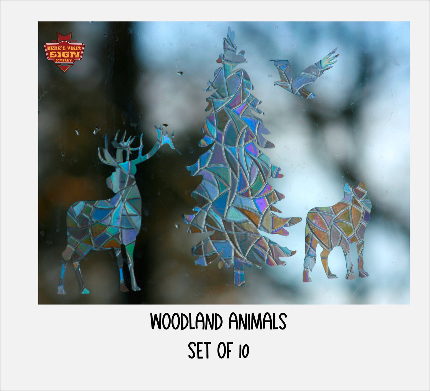 Woodland Animals & Trees Window Clings. Suncatcher Rainbow Window Film Stickers