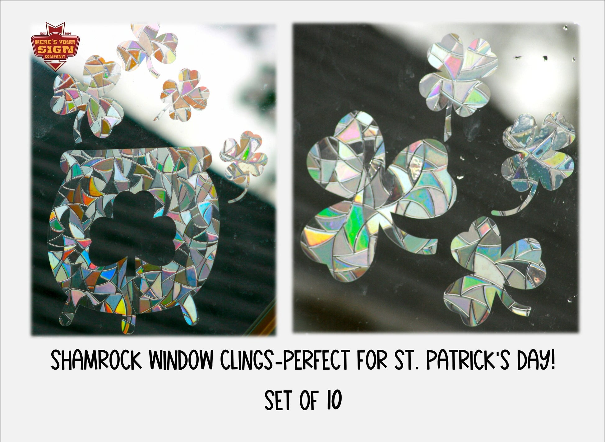 Shamrock Window Clings. Four Leaf Clovers, St. Patty's Day. Suncatcher Rainbow Window Film Stickers