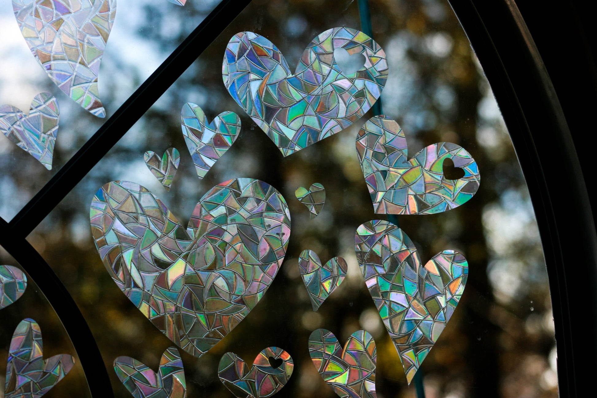 Valentine's Day Hearts Window Clings. Suncatcher Rainbow Window Film Stickers